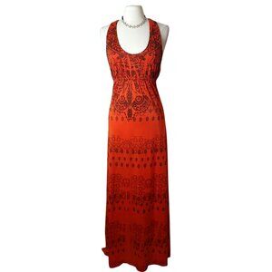 VTG Celle Womens Sleeveless Maxi L Reddish Orange Y2K Festive Chic Resortwear